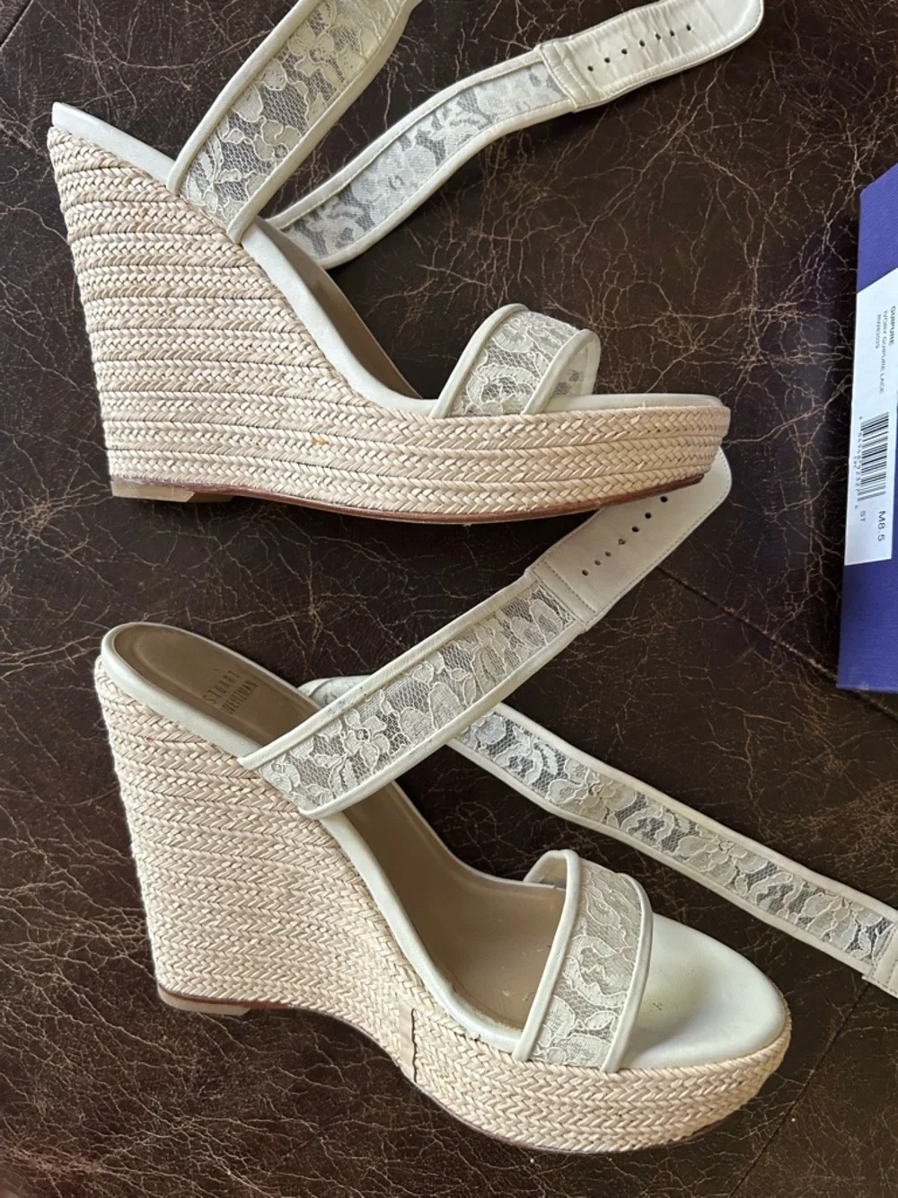 Stuart Weitzman Ivory Guipure Lace Espadrille Wedge Sandal - Picture 9 of 12